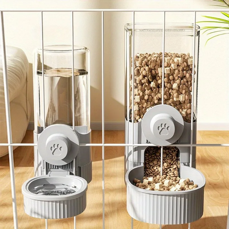 

ABXF-Hanging Automatic Pet Food Feeder, Water Dispenser With Bowl-Large Capacity Gravity Dog Auto Feeder-Waterer Set For Cages C