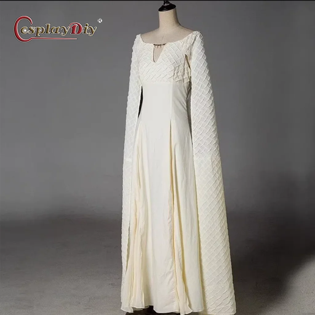 

Cosplaydiy Daenerys Targaryen Cosplay White VNeck Long Dress Danny Costume Ball Gown Adult Women Cosplay Halloween Carnival Suit