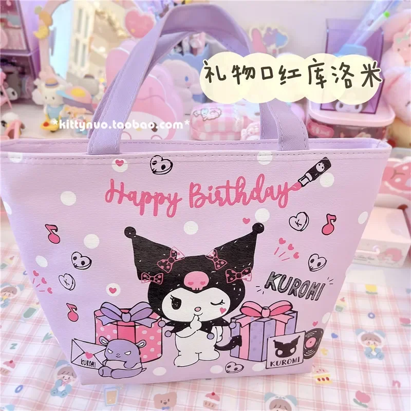 Kawaii Sanrio Kuromi Cinnamoroll Handbag Melody Portable Large-capacity Insulation Bag PU Picnic Cooler Bag Lunch Tote Bag