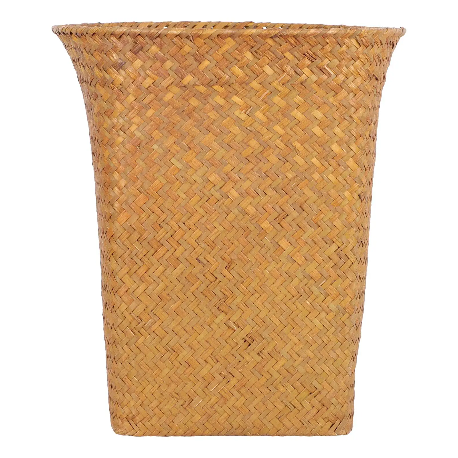

2Pcs Straw Woven Storage Baskets Multi Purpose Waste Paper Basket Home Trash Can Office Rubbish Holder Kids Room Bedroom
