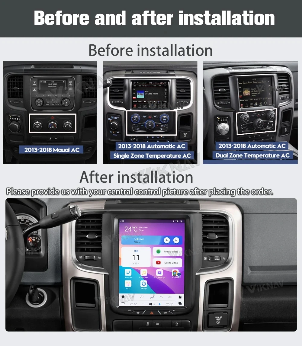 Android Auto GPS Navigation For Dodge Ram 1500 2013-2018 wireless Carplay Car Radio LCD Display Screen Multimedia player 128GB