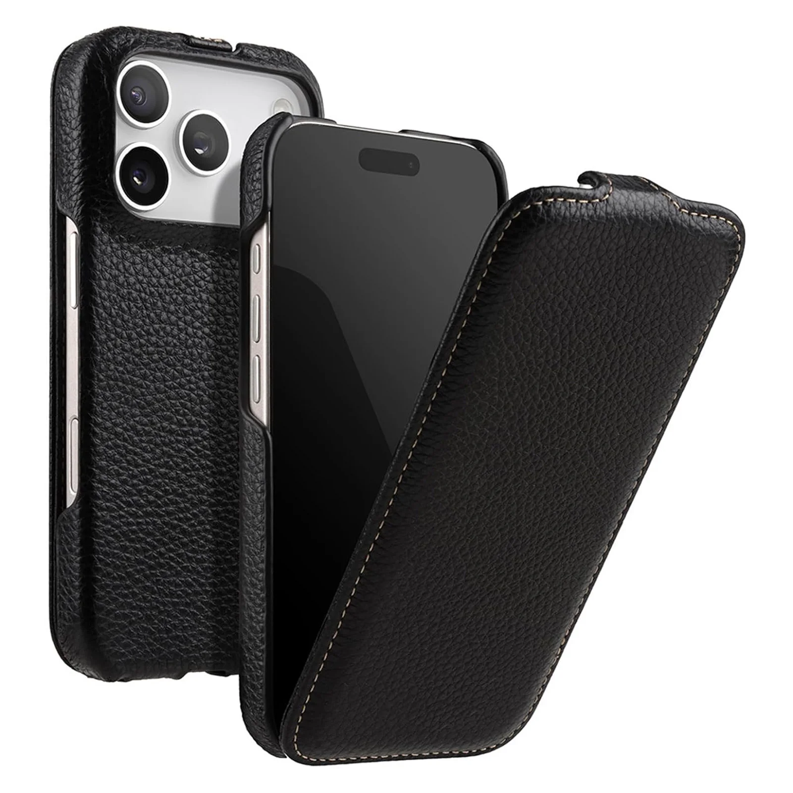 

For iPhone 17 Pro Max/17 Pro/17 Air/17 Genuine Leather Vertical Flip Case Handmade Slim Cover Supports Wireless Charging