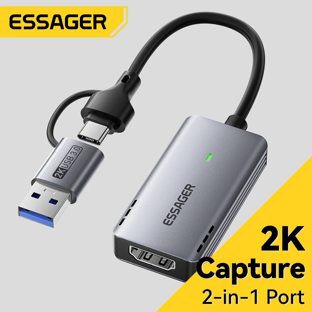 

Essager 2 in 1 USB 3.0 Video Capture Card 4K HDMI to USB/Type-c Gaming Live Streaming Grabber Record For Switch Video Recorder