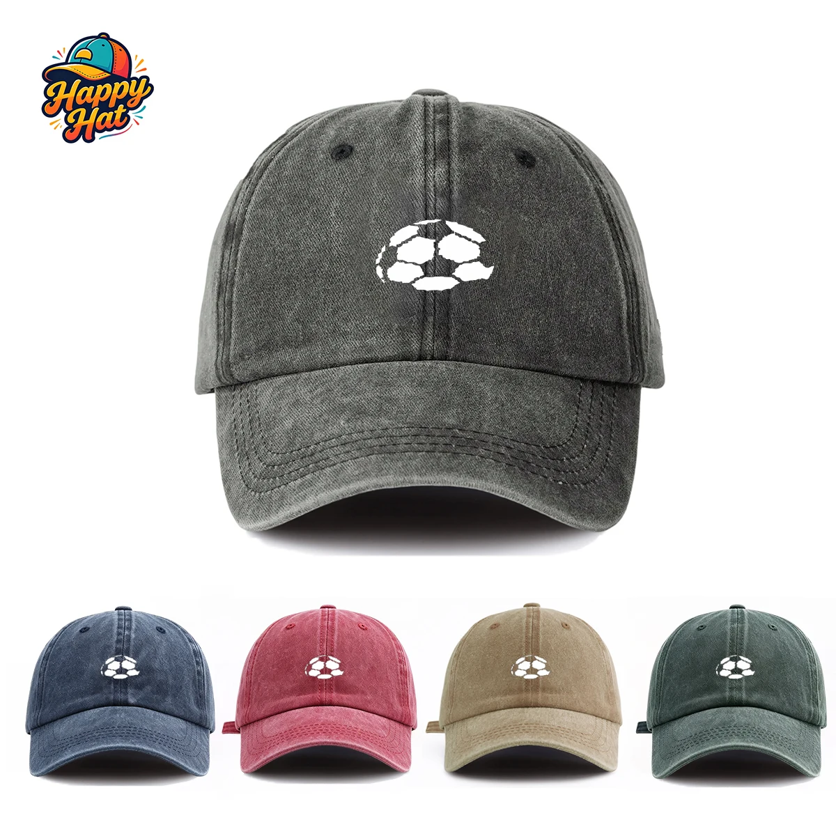 

Women's Soccer Print Casual Distressed Baseball Cap, Street Style Sun Hat for Summer Sports Beach Daily