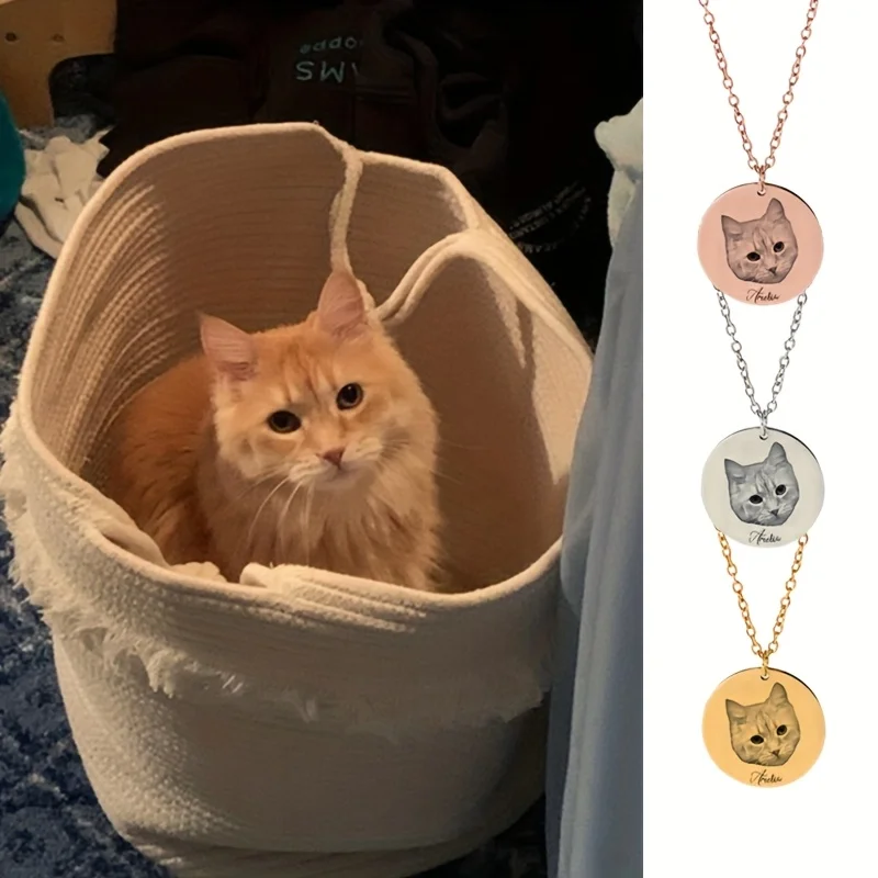 

Personalized Pet Portrait Necklace For Women,Custom Cat Dog Jewelry Stainless Steel Pet Commemorative Gift Cute Animal Pendant