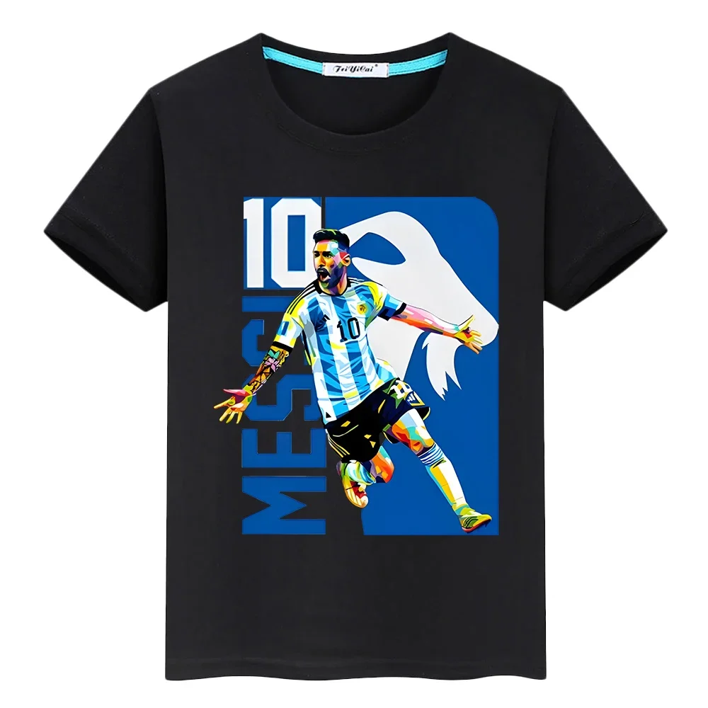 Football print 100%Cotton Cartoon T-shirt Casual Short Tops y2k one piece boy Kawaii messi avatar anime Tees kids clothes girls