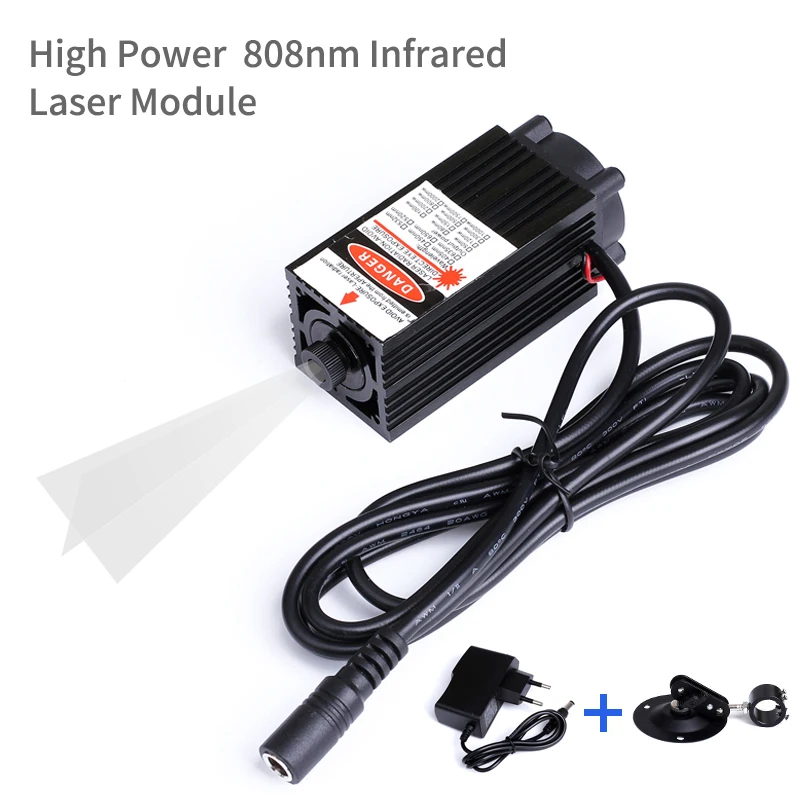 Glass Lens 808 IR Dot Laser Diode Module 100mW 500mW 700mW 1000mW 2000mW with Cooling Fan (Free with Bracket and Adapter)