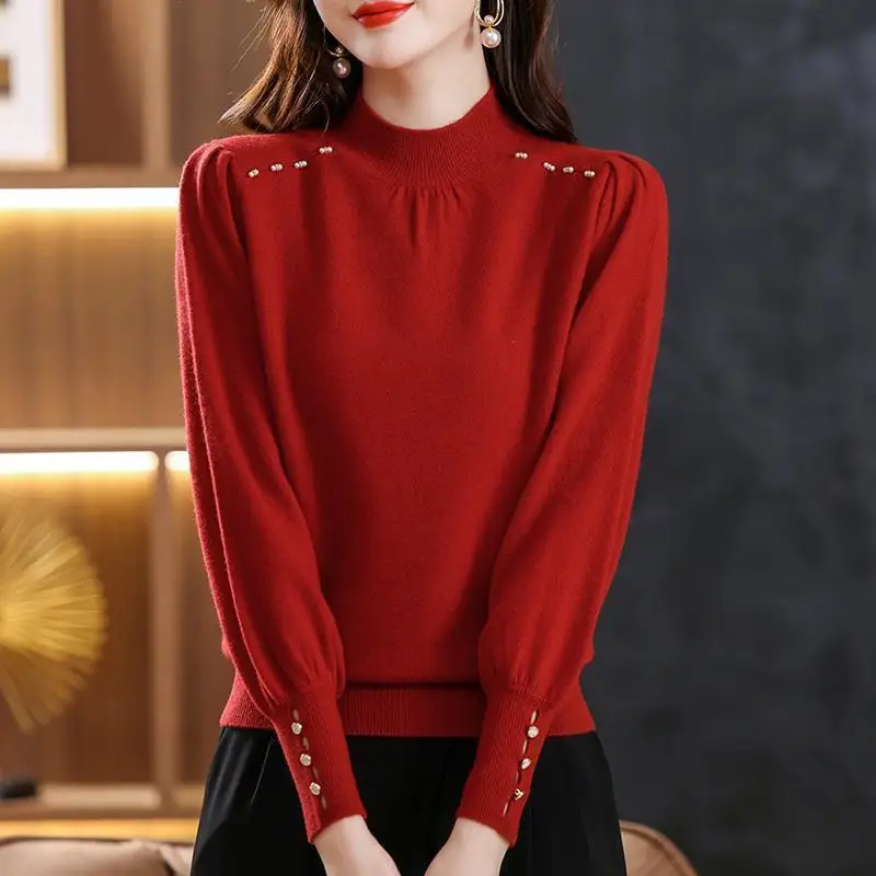 Autumn Winter Half High Collar Elegant Fashion Solid Bottomed Sweater Female Casual All-match Knitting Jumper Top Women Pullover