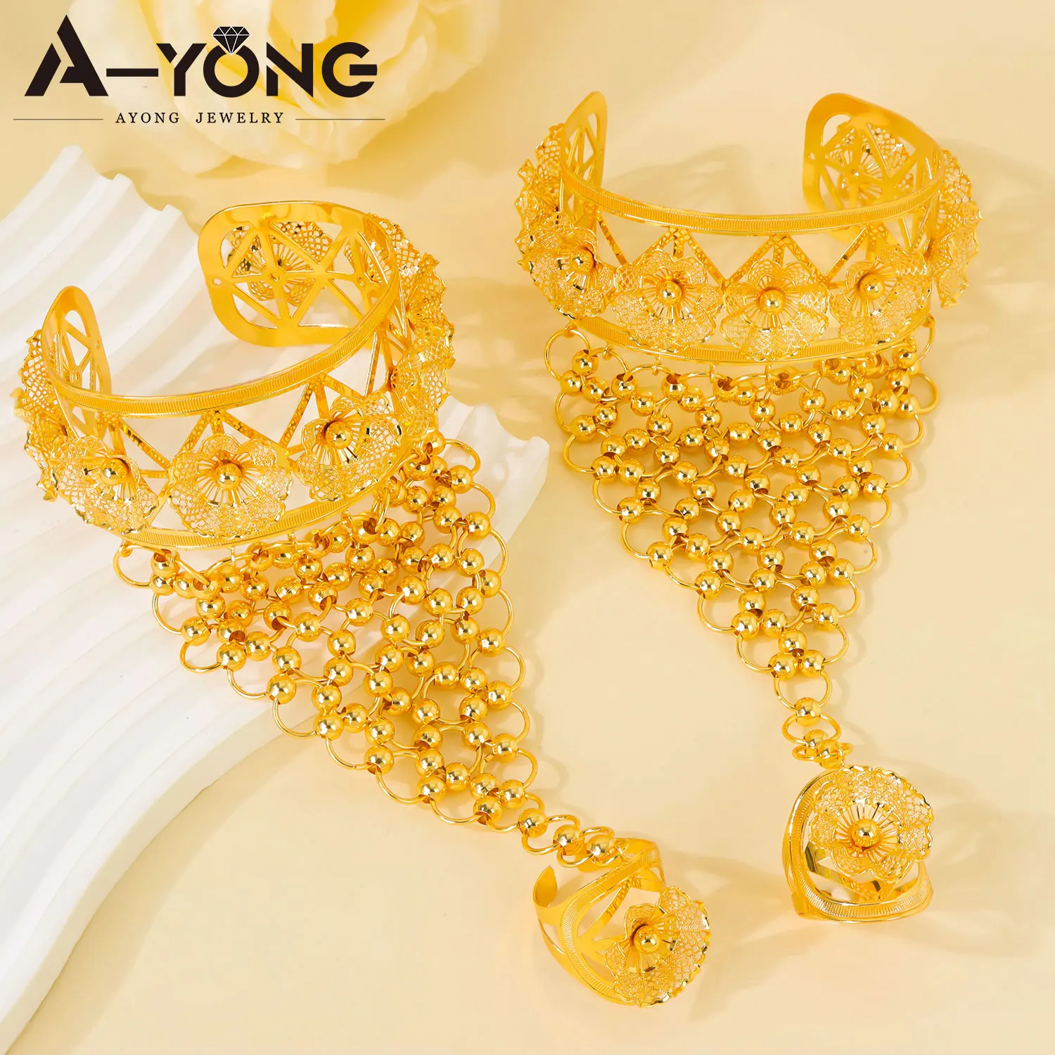 Äthiopisches Brautschmuck-Set Habesha Mode Hohles Armband mit Ring Ohrringe Afrikanischer Damenschmuck für Veranstaltungen und Partys – Detail 10