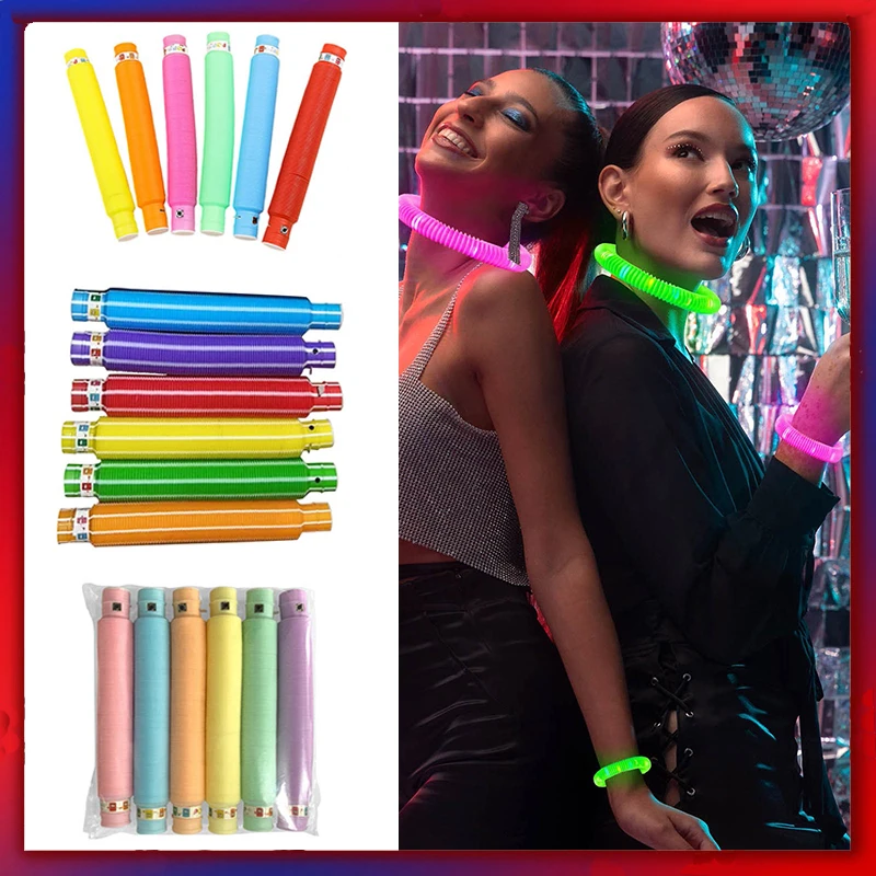 1PCS Colorful Pop Tubes Lighted Toys Sensory Toys Pull Stretch Tube Toddlers Gifts Children's Luminous Popping Party Supplies