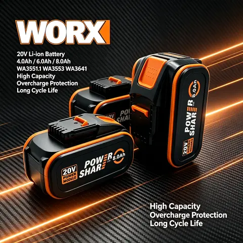 Original WORX 20V Battery Stable  6.0Ah optional upgraded to 8.0Ah fits WA3641 WA3525 wide compatibility for full WORX 20V