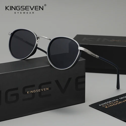 Imagen 2 del producto KINGSEVEN, gafas de sol originales informales con montura redonda, gafas polarizadas UV400 para hombre, gafas de lujo Retro a la moda para mujer, gafas para conducir y pescar