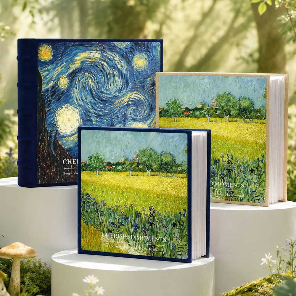 6 Inch Van Gogh Oil Painting Photo Album, Laminated Hardcover 3-Ring Loose Leaf Photo Binder for 6-inch Photos