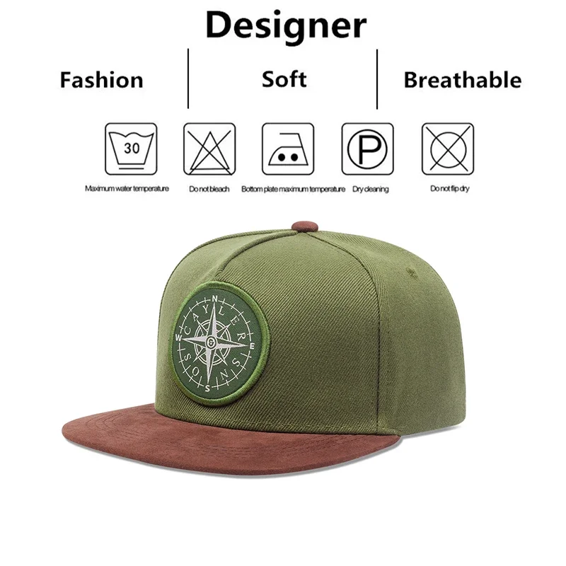 Fashion Handsome street photography compass labeling pattern versatile casual sports couple's simple flat brim hat sun hat