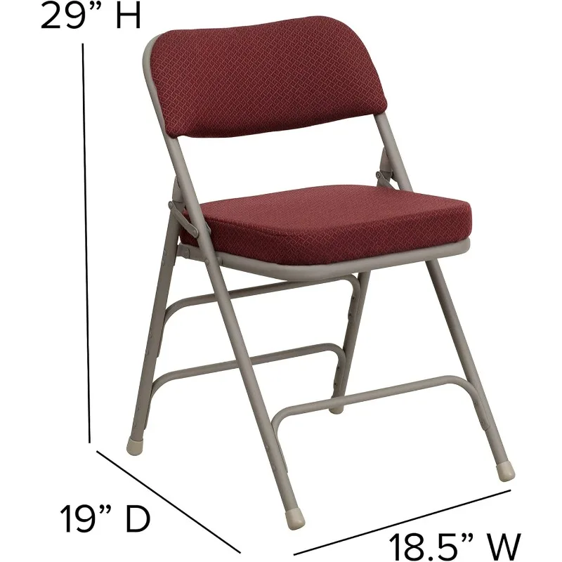 Hercules Series Metal Folding Chairs with Cushioned Seat, Fabric Upholstered Event Chairs with 300-lb.Set of 2, Burgundy