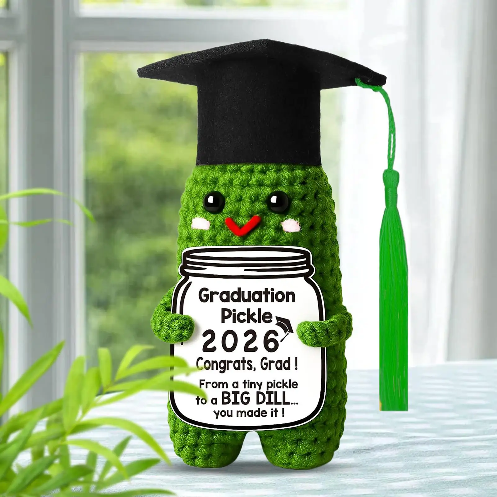 Graduation Pickle 2026 Graduation Keepsake Cute Knitted Cucumber Doll for Siblings Friend Classmate Roommate Party Home Office