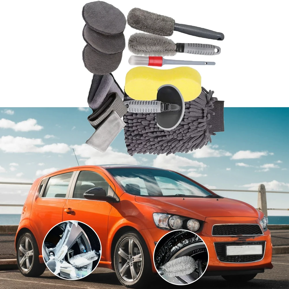 

12pcs Car Wheel Washing Tool Set Cleaning Kit Wash Sponge Brush Clean Mitt Towels Glove Car-Detailing Caring Accessories