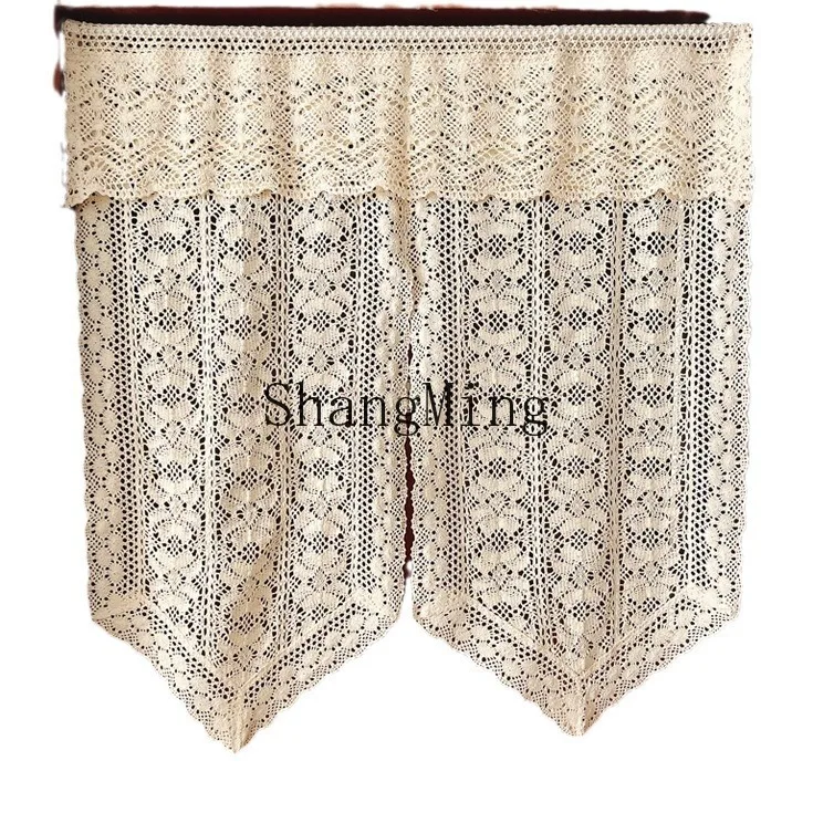 DSA retro cotton thread hook flower entrance curtain kitchen bay window door curtain free punching through rod half curtain