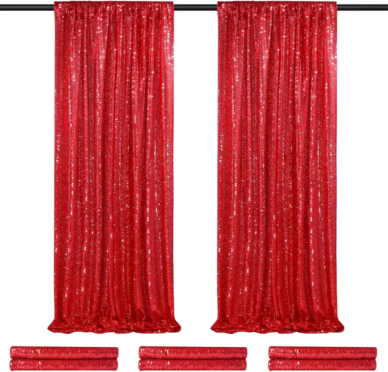 

Red Sequin Backdrop Curtains 8 Pcs-2ftx8ft Glitter Red Drapes Photo Backdrop Party Wedding Baby Shower Curtain Sparkle Photograp