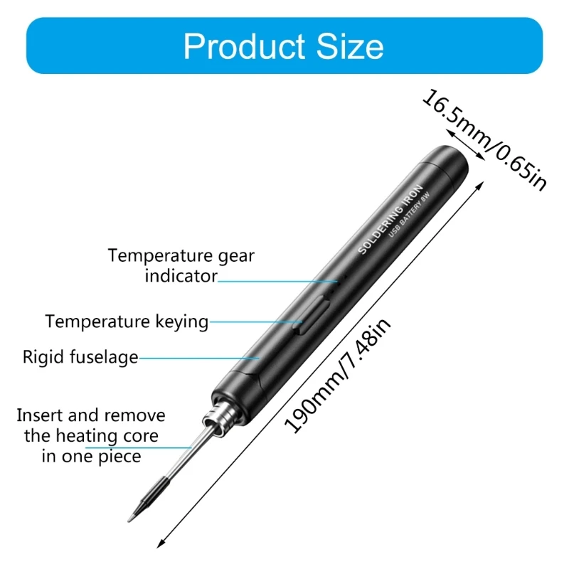 Portable Soldering Iron,Wireless Electric Soldering Iron Rechargeable Temperature Adjustment Welding Tool 203C