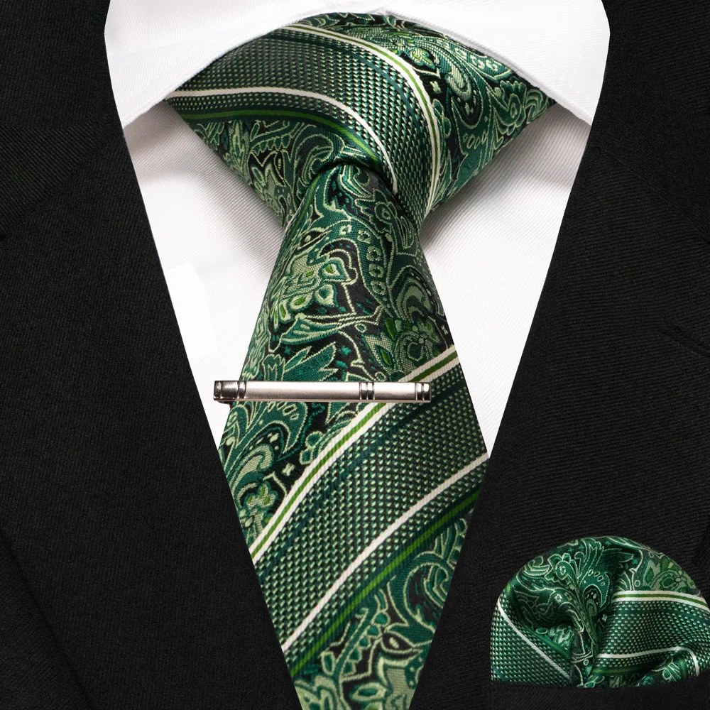 Grün Schwarz Plaid Streifen Krawatte für Männer Mode Seide Hochzeit Krawatte Einstecktuch Manschettenknopf Set Geschenk Herren Krawatte Business Party Zubehör – Detail 7