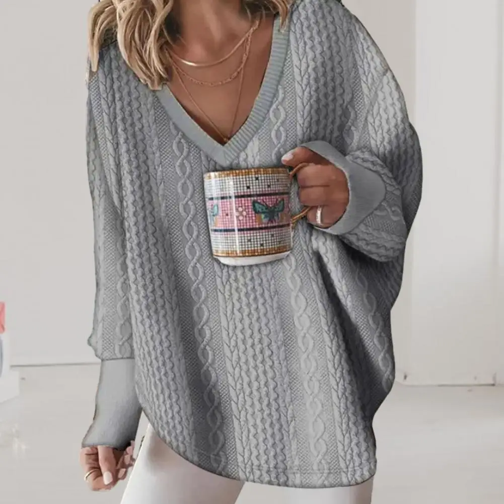 Women Loose Sweater Soft Women Sweater Stylish Women's V-neck Knit Sweaters Loose Fit Twist Pattern Solid Colors for Autumn