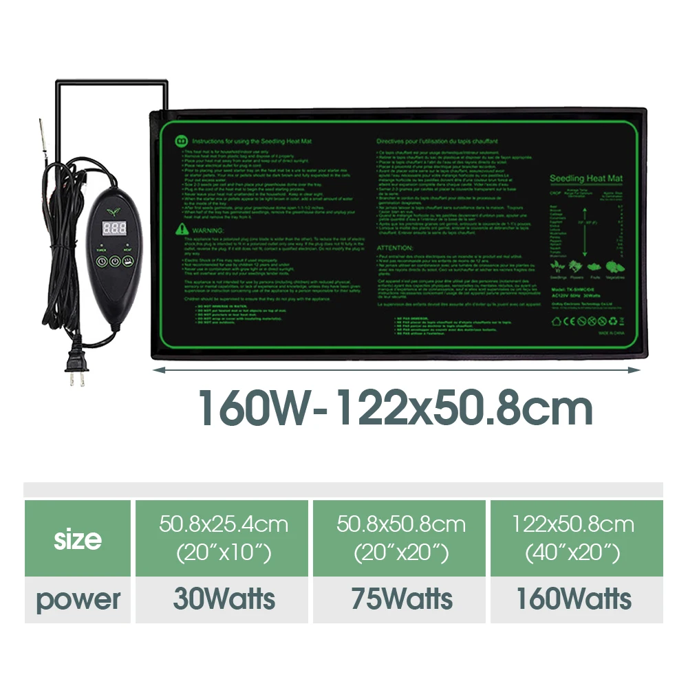 Tapete de aquecimento de mudas 110v/220v com controlador de temperatura almofada de calor de berçário à prova d\'água para germinação de sementes