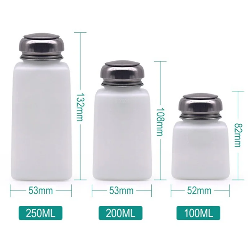 100/200/250 ml Refillable Empty Pump Dispenser Nail Polish Remover Bottle Liquid Uv Gel Nail Art Cleaning Acetone Bottle