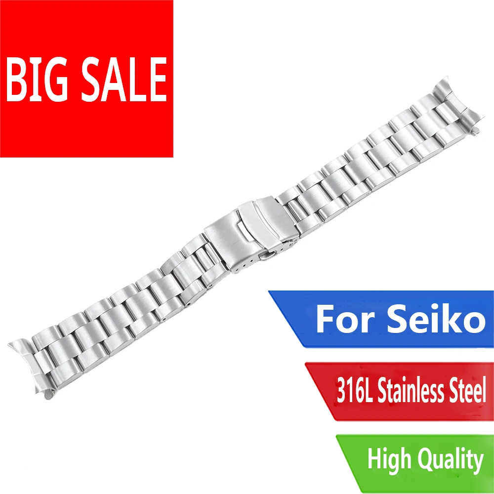 22mm Curved End Watch Band For Seiko SKX007/009/011 CARLYWET Stainless Steel Solid Links Replacement Oyster Bracelet Strap