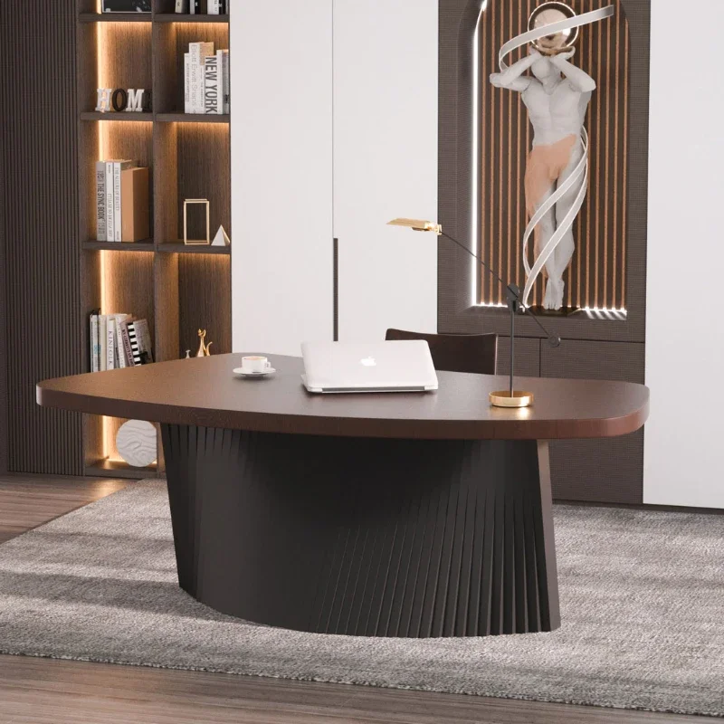 

Italian-Style Light Luxury Desk High-Grade Special-Shaped Boss Desk Desk Office Desk for Boss Solid Wood Computer Desk