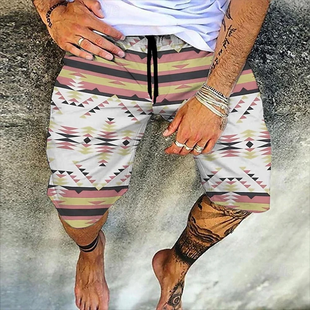 

Men's Graphic Print Elastic Waist Shorts - Micro-elastic Knee Length Beach Outdoor Hawaiian Daily Casual Black Yellow Summer