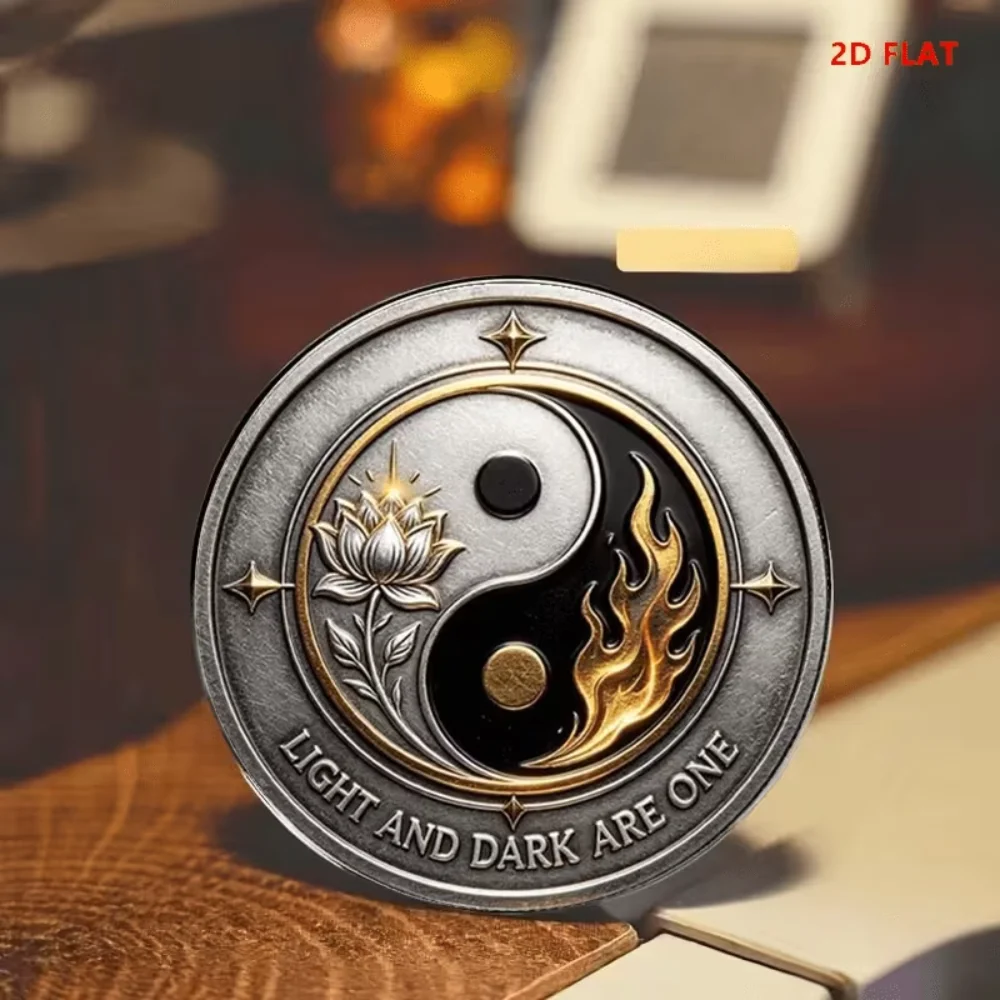 Flat Glass Yin Yang Brooch Stainless Steel Light and Dark Lotus Fire Pin for Jackets