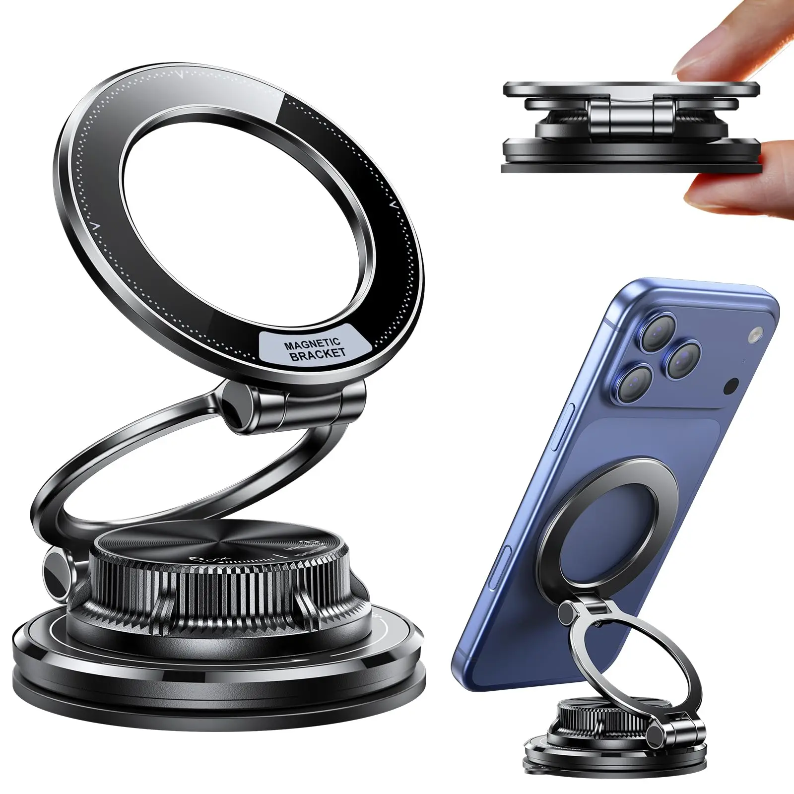 Upgraded Vacuum Magnetic Car Phone Holder 360° Rein Phone Holders for Your Car/Gym/MirrorMount for iPhone & Android