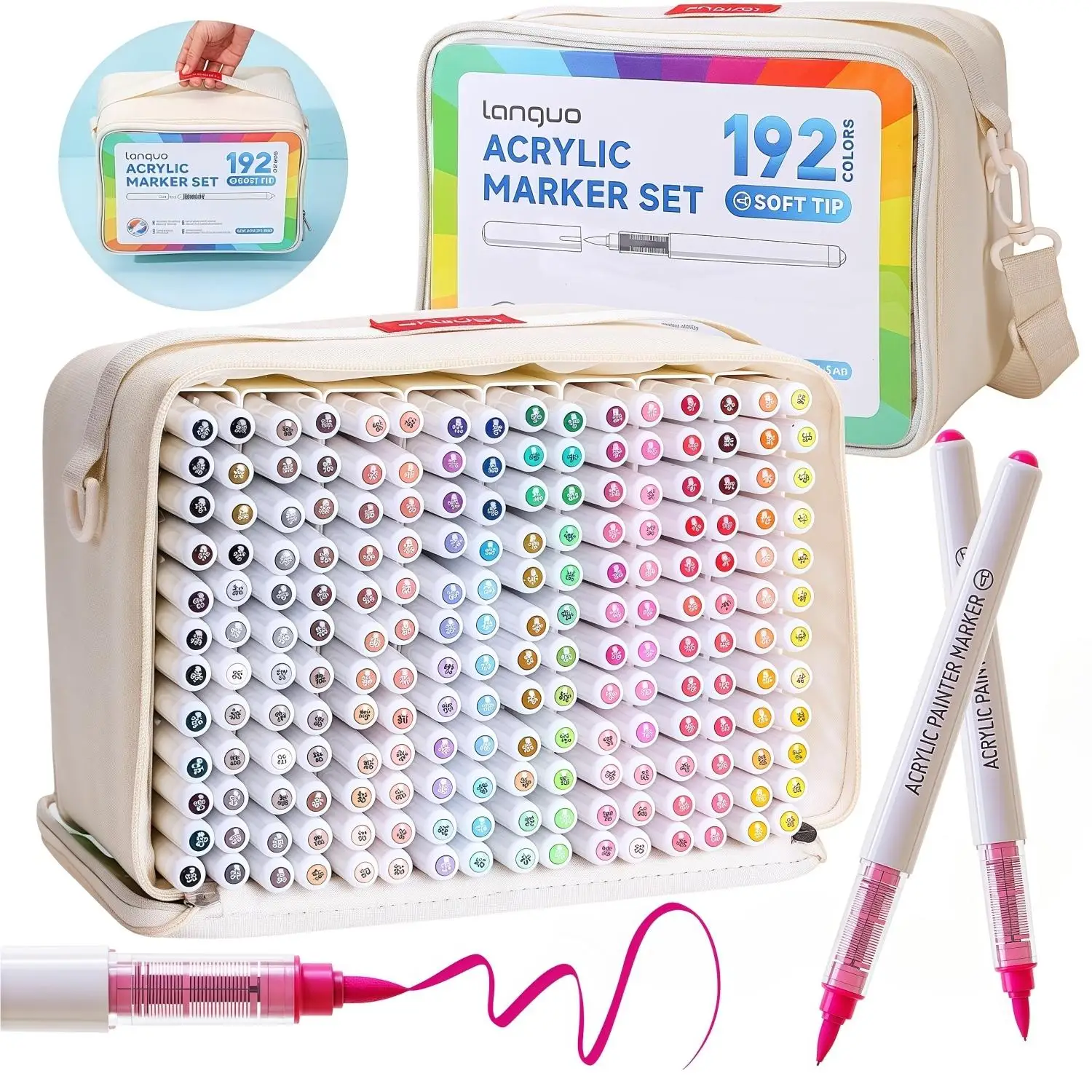 Languo96/192 Color Direct Liquid Acrylic Marker Pen Set, Including Replacement Nibs, Student DIY Graffiti Painting Pens