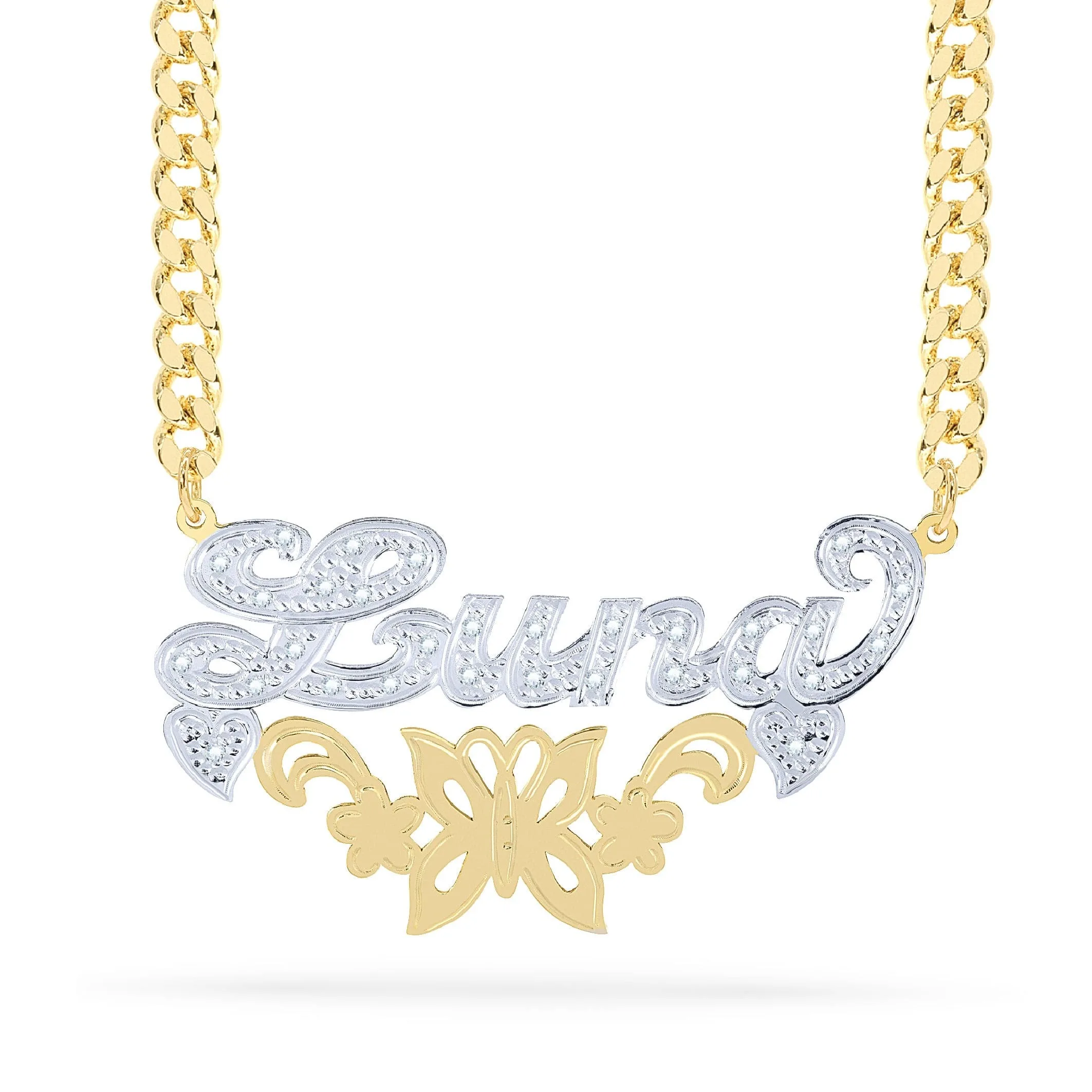 

Personalized Flowers Nameplate Necklace Custom Diamond Name Necklace 18K Gold Plated Double Layer Name Necklace Gift for Women