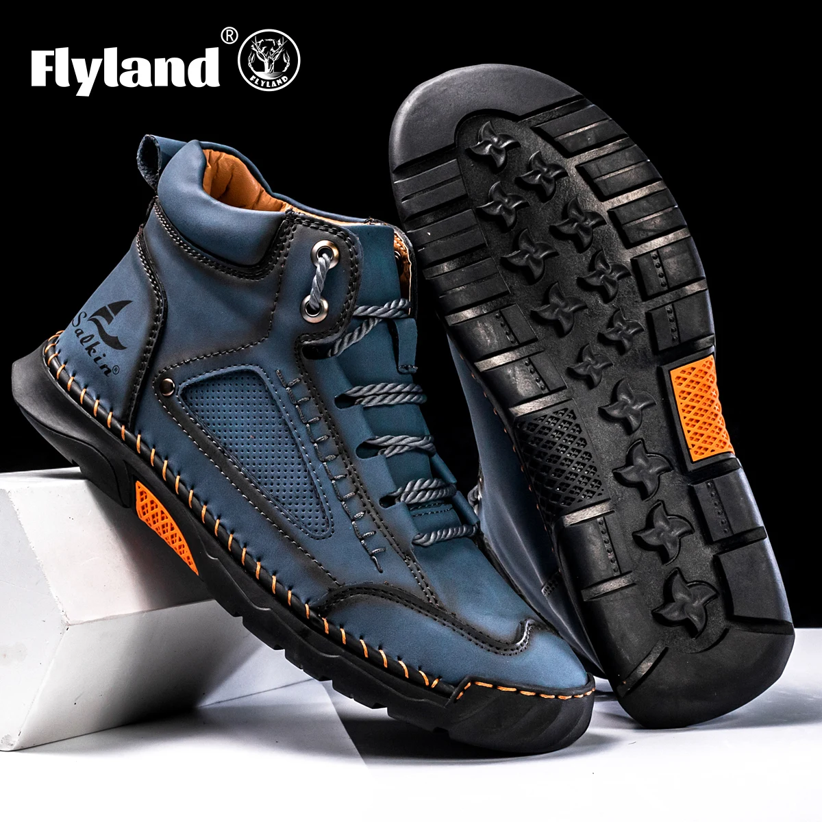 FLYLAND Men\'s Leather Ankle Boots Autumn Winter Mens Shoes Fashion Large Size Casual Boots