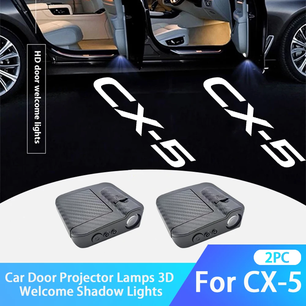 2Pcs For Mazda CX-3 CX-5 M3 M6 MS SKYACTIV Logo Universal Car Door LED Lamps Projector HD Sensing Courtesy Welcome Light