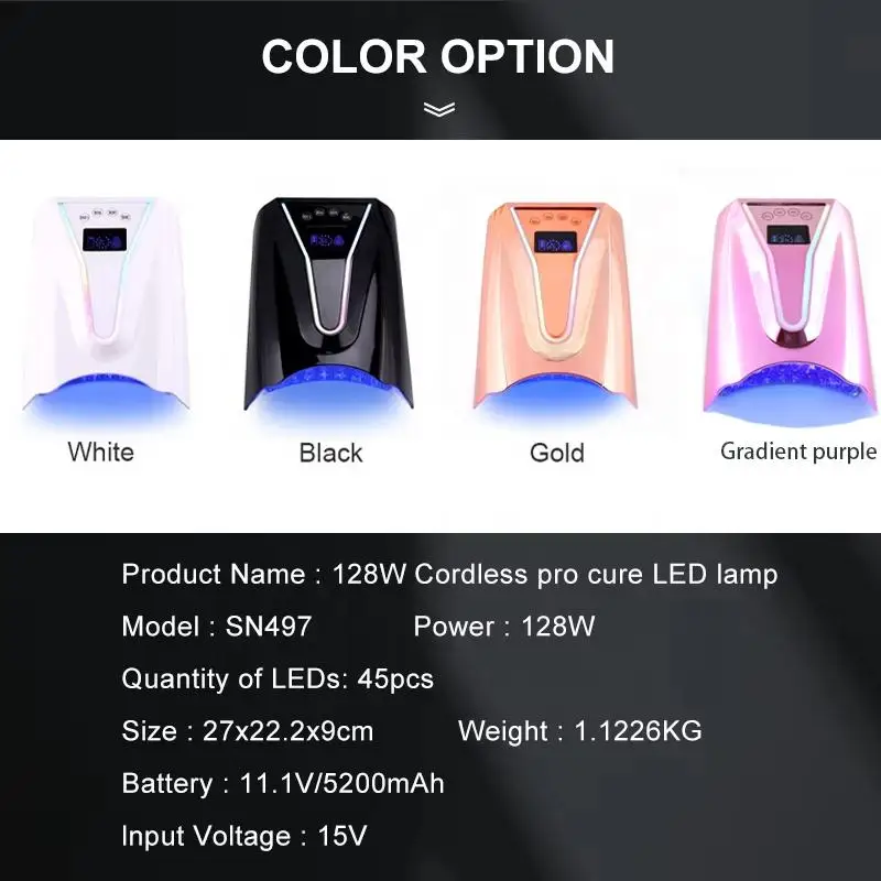 2024 سعر المصنع وصول جديد تصميم جديد بالجملة عالية الطاقة 128 واط سريع اللاسلكي قابلة للشحن الأشعة فوق البنفسجية LED الأظافر مصباح مجفف الأظافر