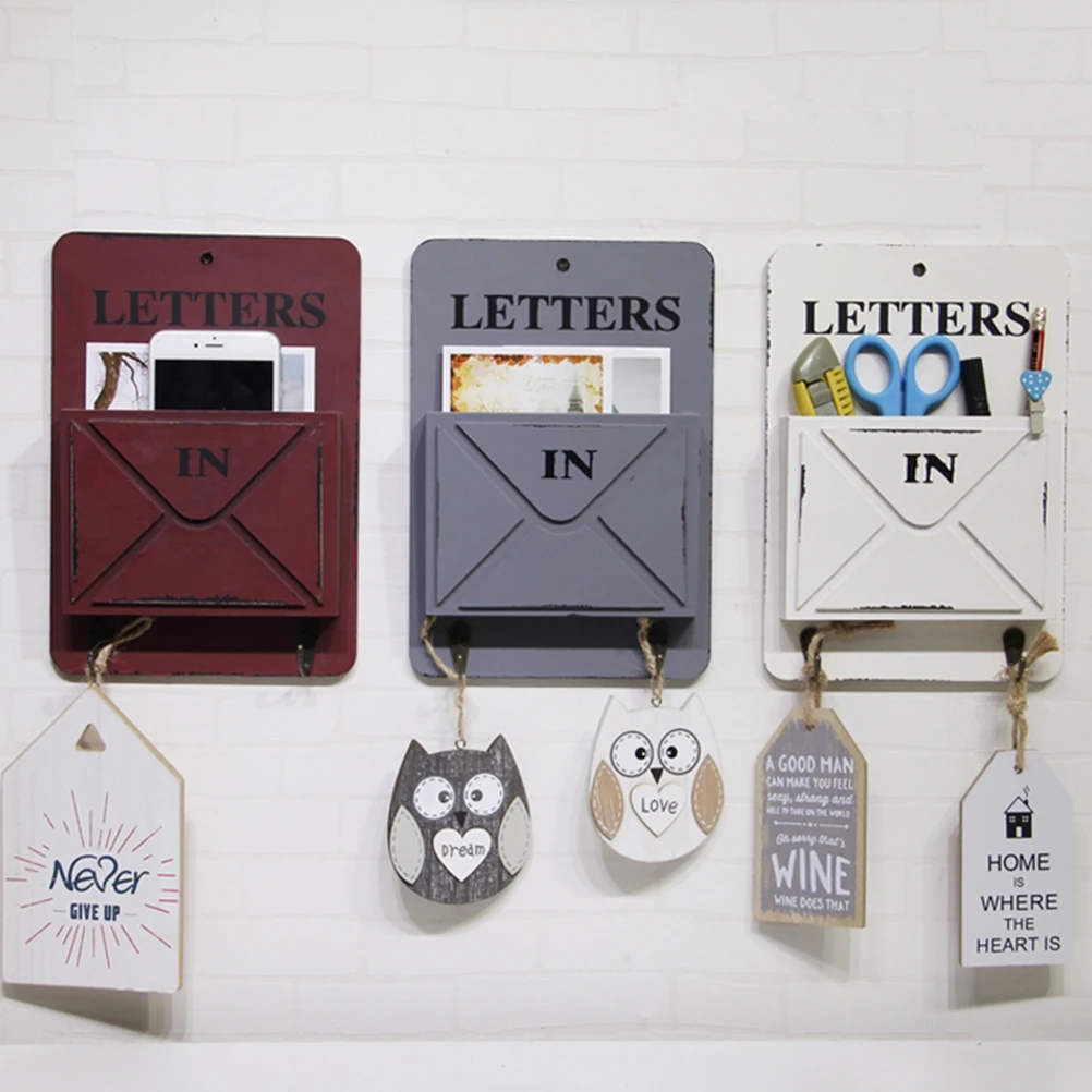 

Wooden Mail Key Holder Wall Mount Storage Shelf Hooks for Keys Mail Organizer Decorative Wall Hanging Rack Home Shelf