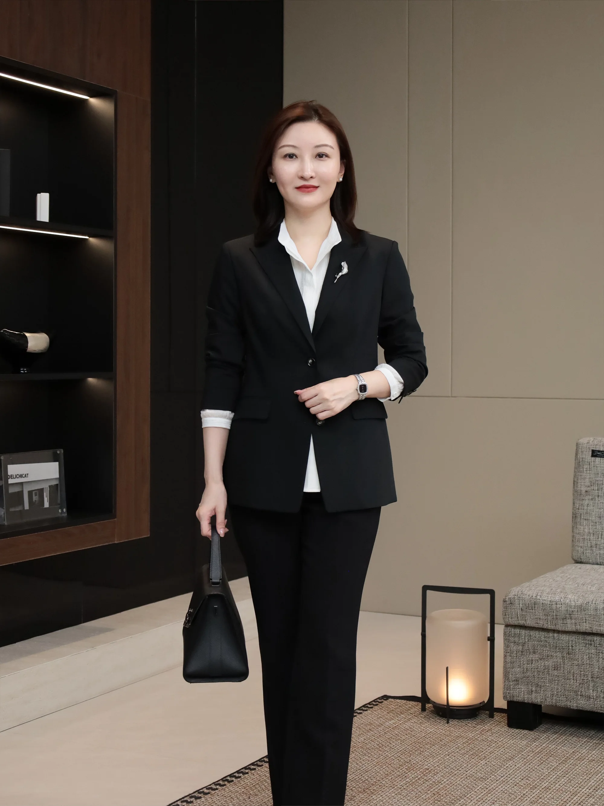 

Элегантный шерстяной деловой костюм Ele Slimming: высококачественный женский комплект из шерстяной ткани, весенняя коллекция