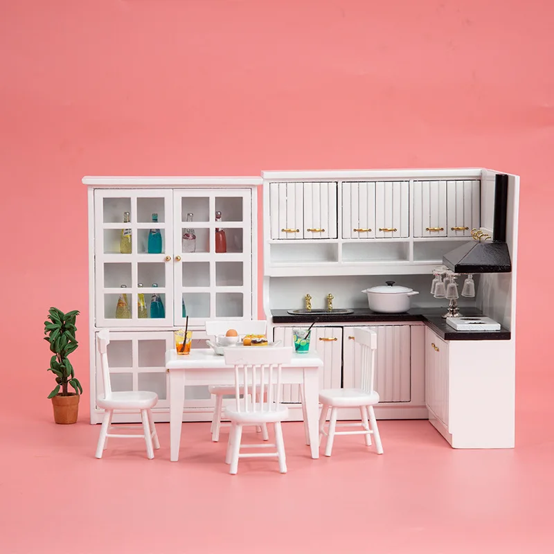 1:12 Dollhouse Miniature Kitchen Set, OB11 Model, Dining Table & Chairs, Cabinet Set, Scene Props