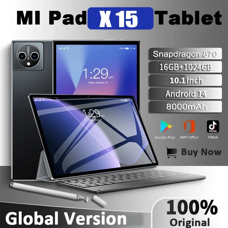 

2024 New Original Pad X15 Tablet 10.1 Inch Android 14 Snapdragon 870 16GB 1TB 8000mAh Mi Tab Dual SIM 5G WiFi Bluetooth Tablets