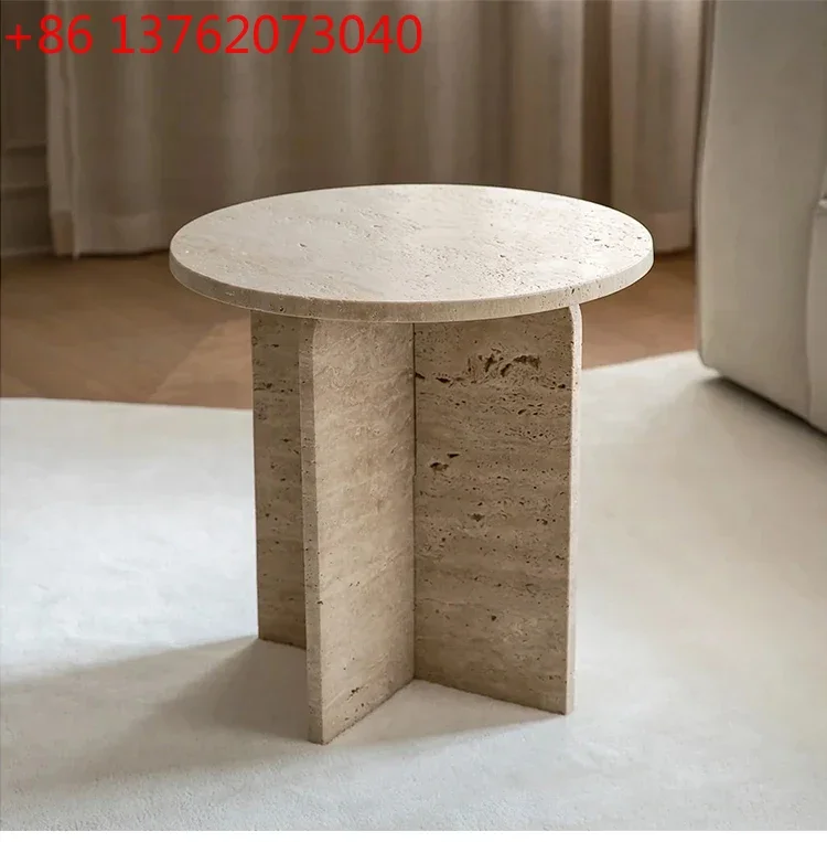 

Маленький журнальный столик из скандинавского натурального травертина, круглый, приставной столик для дивана для гостиной ваби-саби, журнальный столик для небольшой квартиры9344
