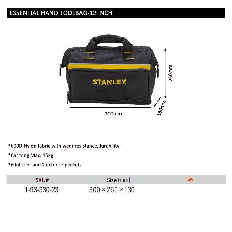 Imagem -04 - Stanley-bolsas para Ferramentas Eletricistas Bolsa para Armazenamento de Ferramentas Leve Portátil Base Reforçada Bolsos 12 Polegada 1-93330 600 Denier Canalizadores