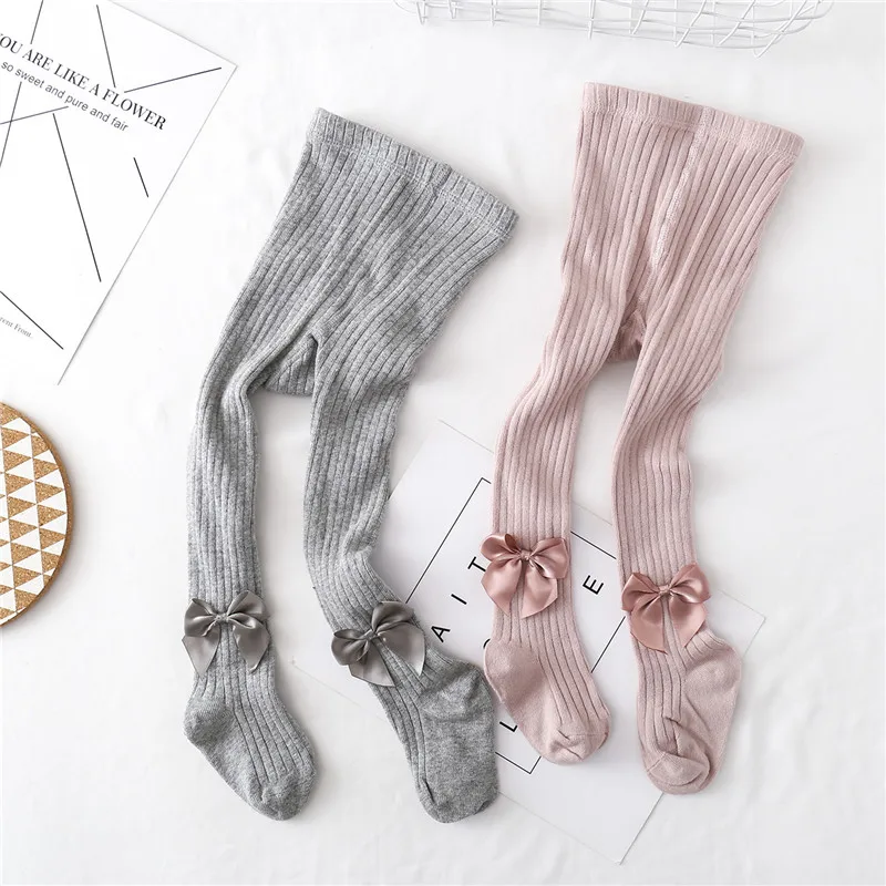 Cute Bowknot Tights For Girls Knitted Cotton Winter Girls Tights High Waist Children Pantyhose Baby Girl Toddler Tights