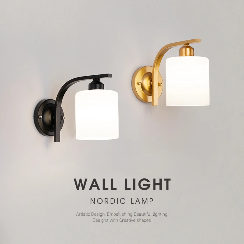 

Golden/Black LED Wall Lamp Home Bedroom Bedside Nordic Stair Aisle Corridor With E27 Light Bulb Living room Background Sconce