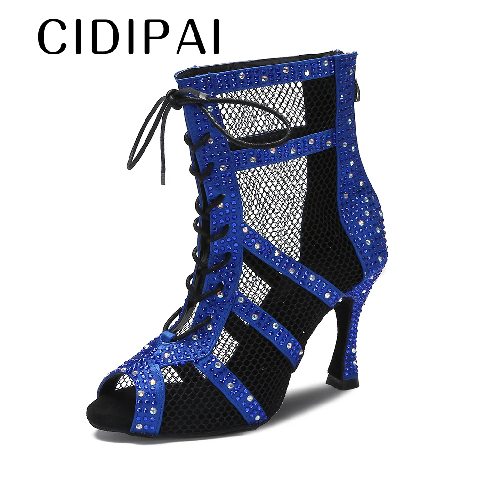 CIDIPAI Latin Dance Shoes Woman High Tip Ballroom Dance Boots Rhinestones Dance Sandals Latino Tango Salsa Party Dancing Shoes