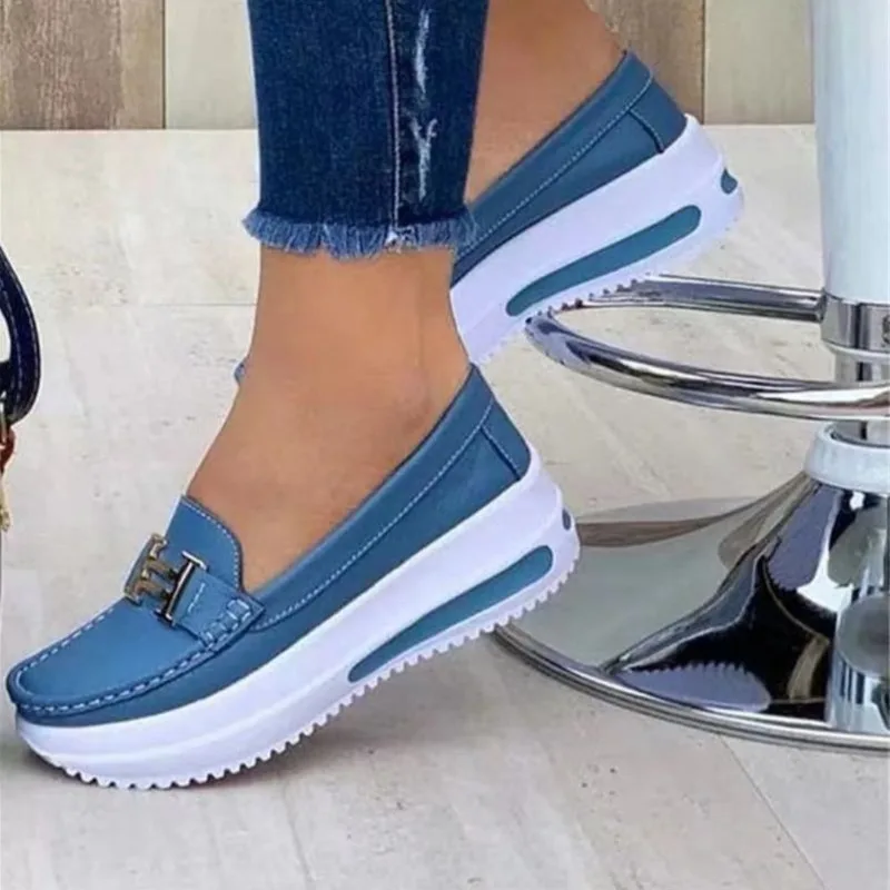 Sapatos vulcanizados impermeáveis de PU para mulheres, tênis de dedo redondo, casual diário, boca rasa, slip-on, andar, moda, novo, primavera, 2022