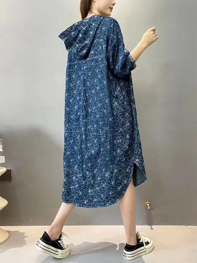 Max LuLu Korean Loose Denim Dress Women Spring Fashion Printed Classic Casual Vestidos Ladies 2024 Hooded Harajuku Elegant Dress