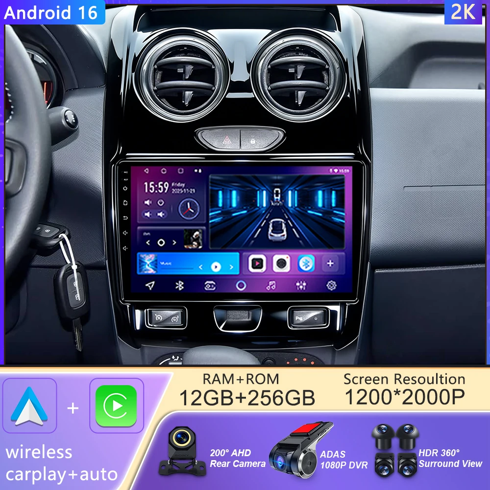 For Renault Duster Dacia Duster 2015 - 2021 For LADA Largus 2021 Car Multimedia Player Carplay Android 16 Radio GPS 2din Stereo